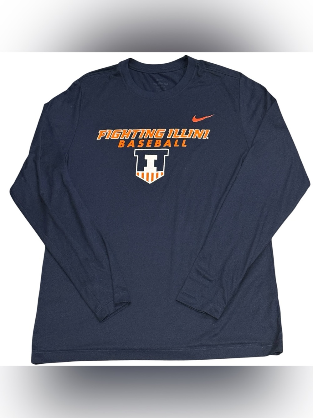 Nike Dri Fit Illinois Fighting Illini NCAA Baseball Blue Long Sleeve T Shirt L